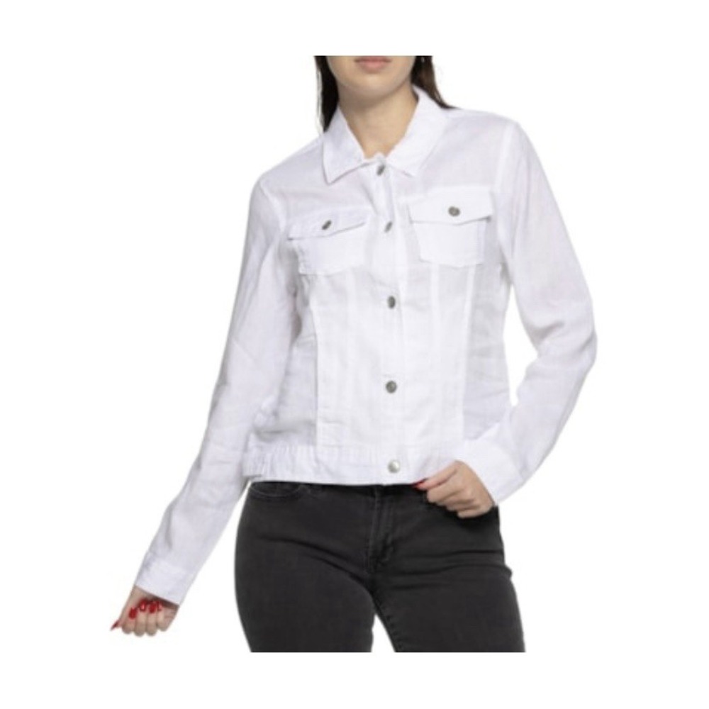 Jones & Co 100% Linen White Button Front Utility Jacket Women's 1X Plus Size